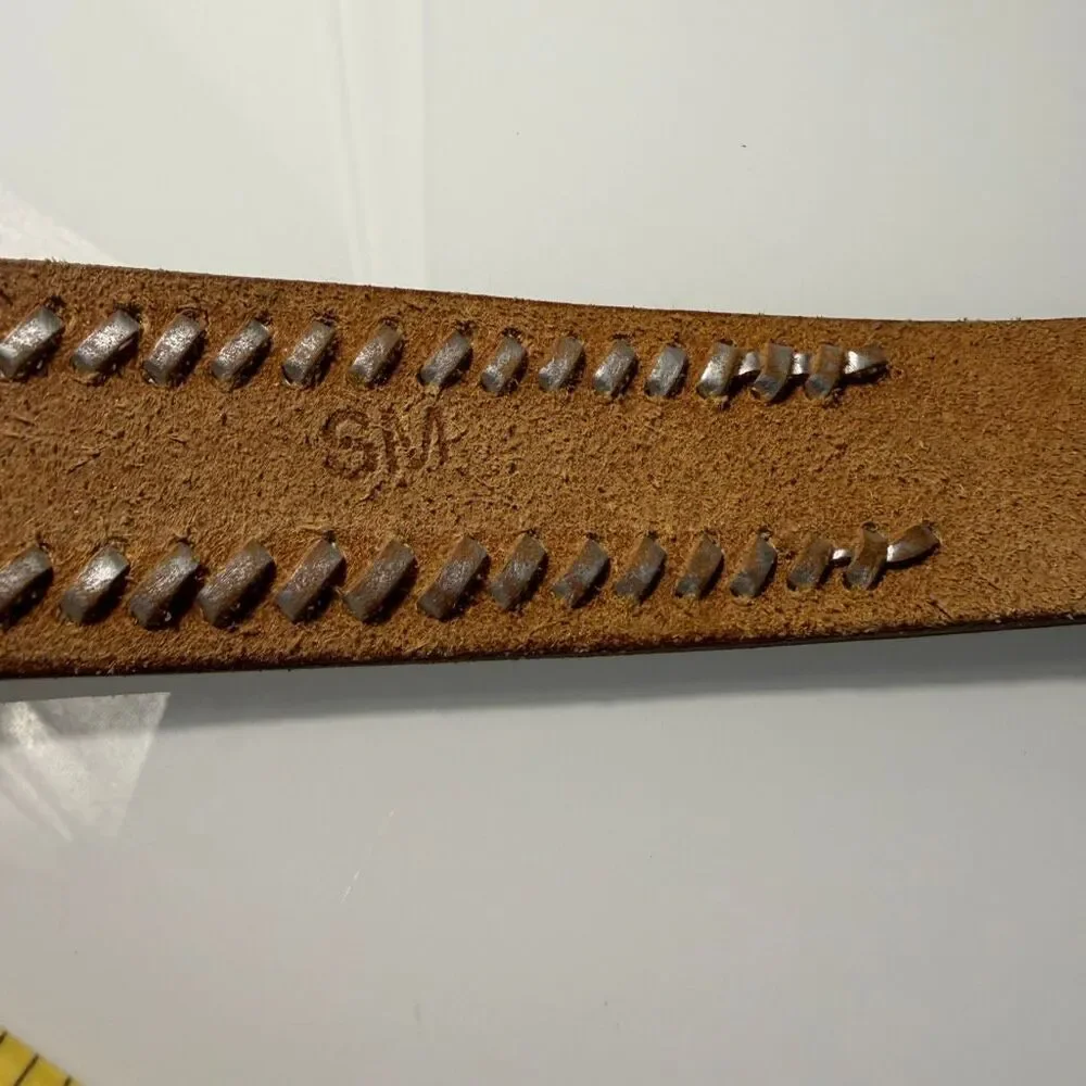 Genuine Leather Brown Whipstitch Western Belt Silver Buckle Size 34